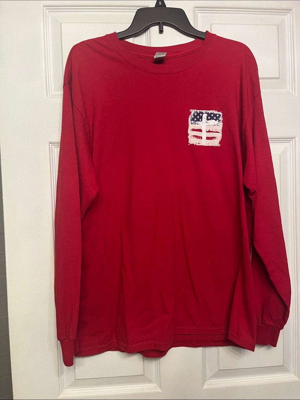 Gildan Red Long Sleeve Tee with American Flag Patch